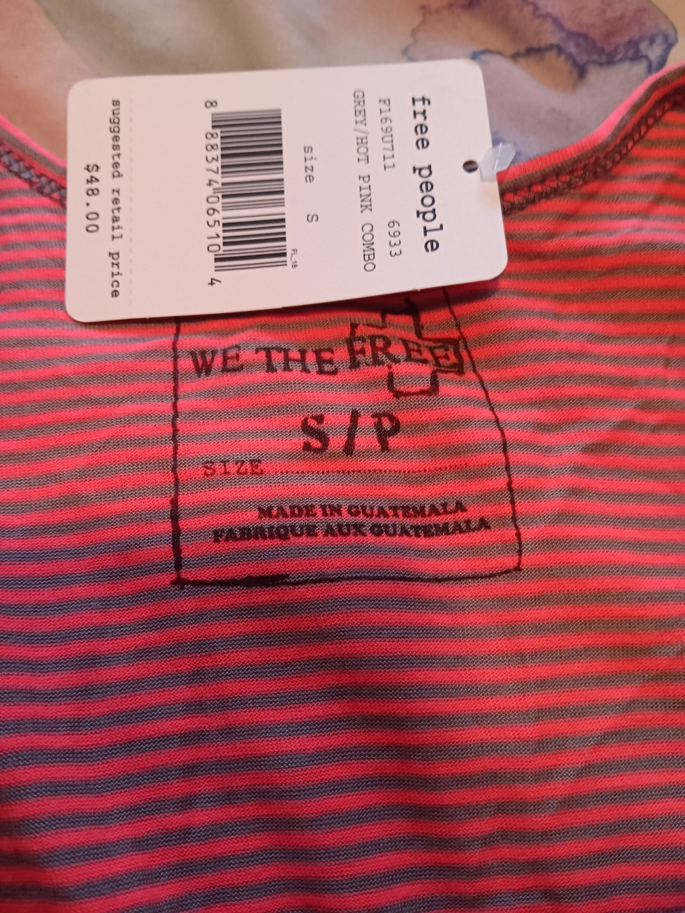 Free People We The Free Gray Hot Pink Stripe Sleeveless Tank Top NWT Small - Picture 6 of 6